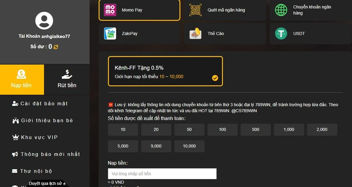 Mẹo nạp tiền vào 789WIN nhanh chóng